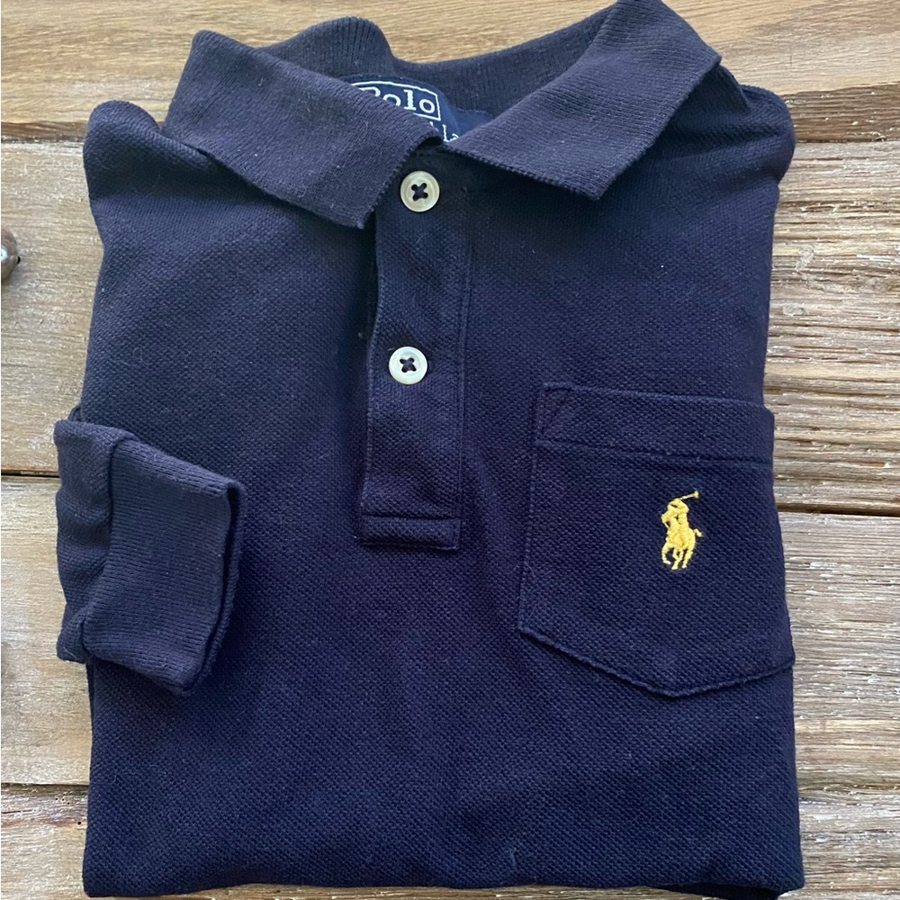 Vintage Polo by RL Boy’s Sz 2/2T Navy Cotton‎ Mesh Long Sleeve Pocket Polo Shirt